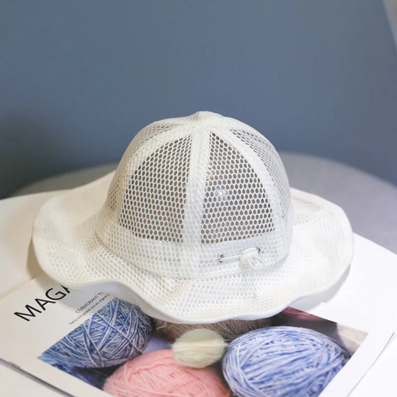 Summer Children Bucket Hat Mesh Breathable Panama Hats For Kids