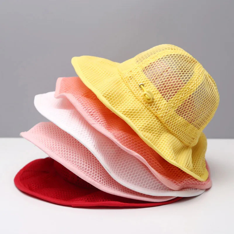 Summer Children Bucket Hat Mesh Breathable Panama Hats For Kids