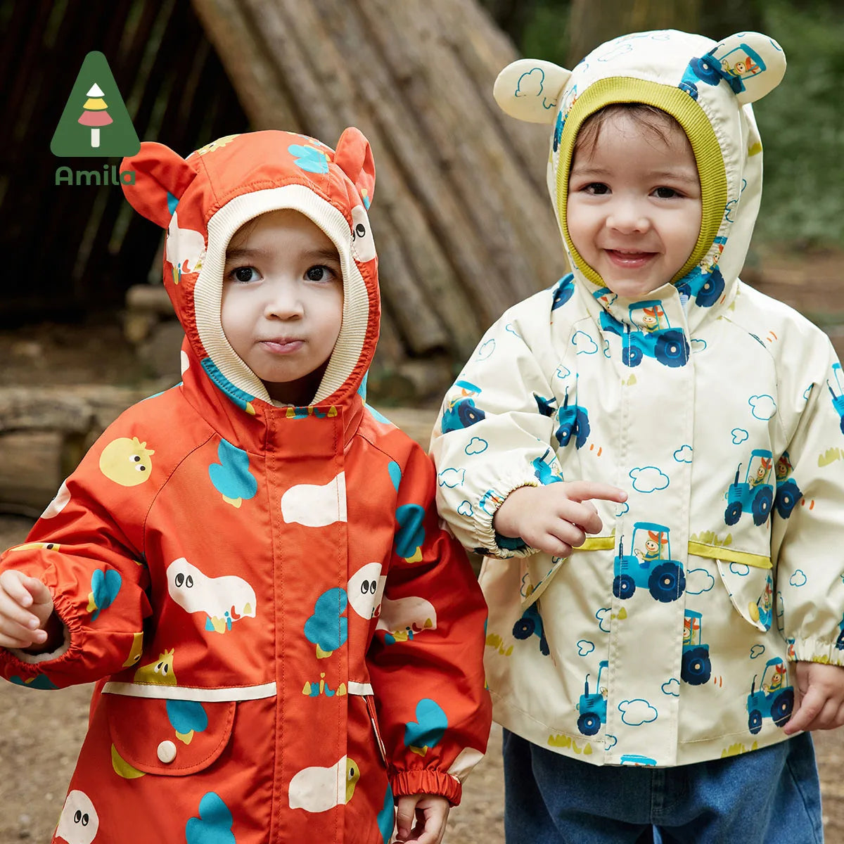 New Original Pattern Cute Bear Ears Warm Girls And Boys Outerwear Kid's Clothes