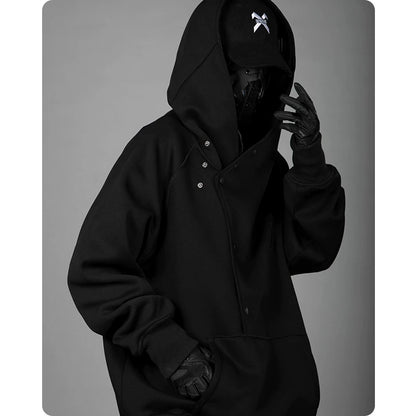 Unisex Oblique Placket Hooded Sweater Casual Functional Pullover Hoodie Comfortable Men'S Clothes Harajuku Hiphop Streetwear