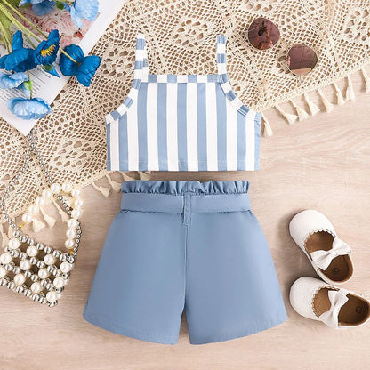 Summer New Kid's Baby Clothes Set 2Pcs Girl's Striped Suspenders